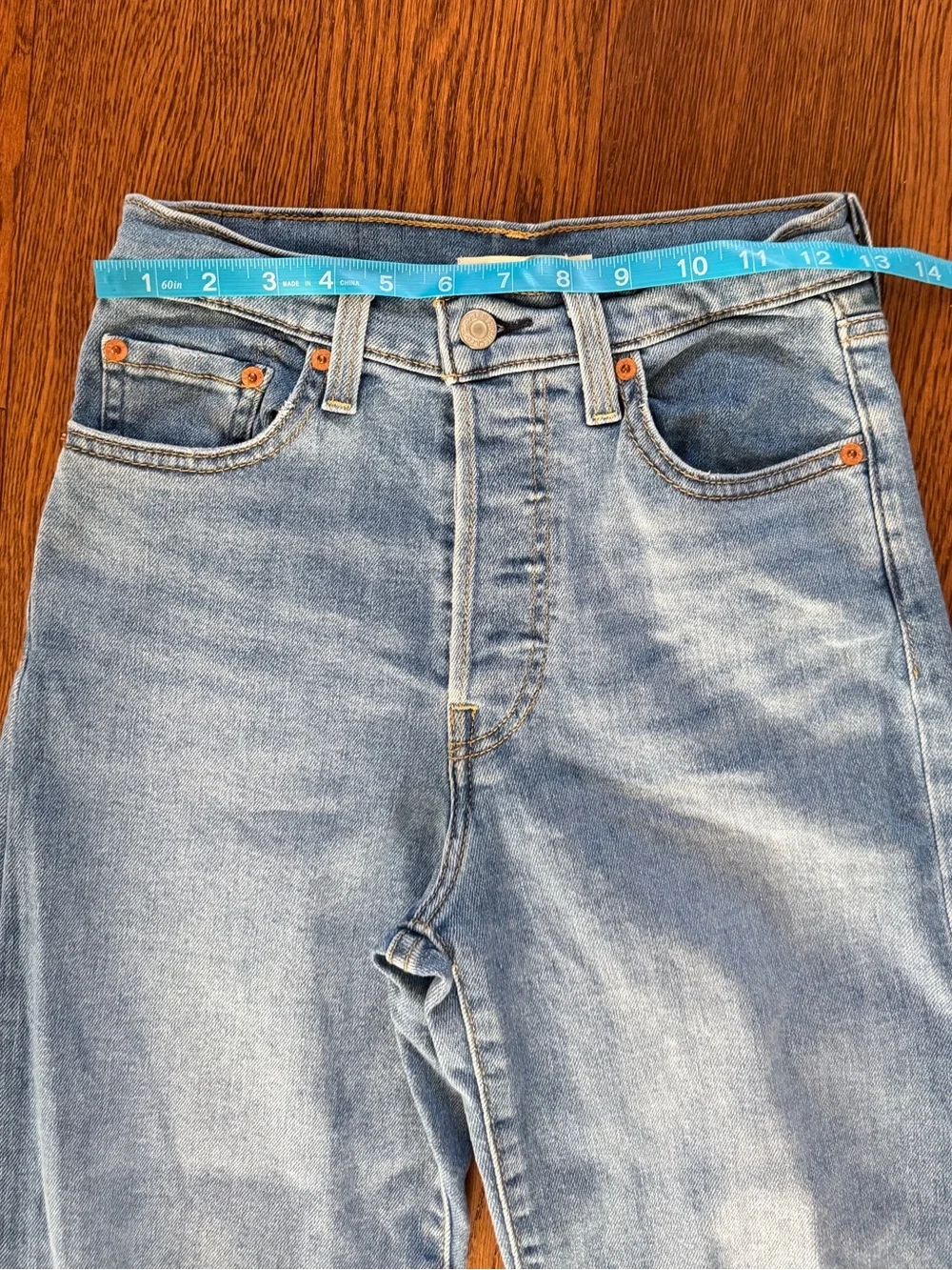 Levi’s Ribcage Straight Ankle Distressed Raw Hem Button Fly Jeans Size 24 Denim